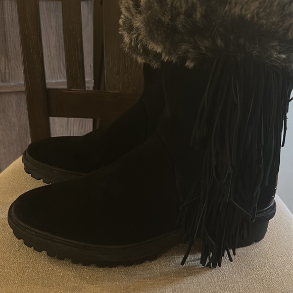 Sam Edelman Women’s Tilden Suede Leather Faux Fur Fringe Boots Black Size 9.5 - Picture 4 of 16